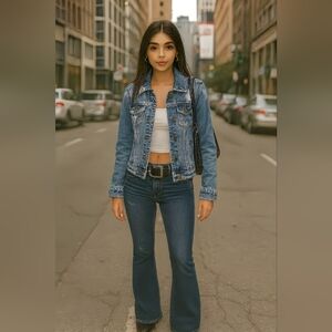 Vtg Medium Abercrombie Jean Denim Jacket W Retro Leather Label Y2k Distressed